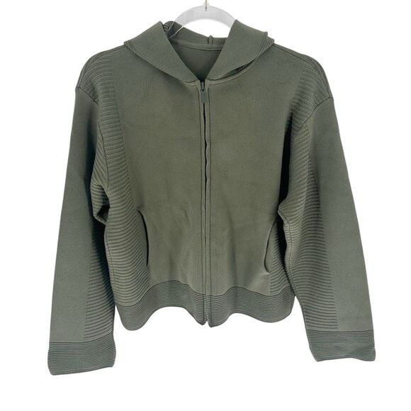 Issey Miyake Sweaters - Pleats Please Issey Miyake Sweater Womens 3 Green Cardigan Hooded Zip Casual